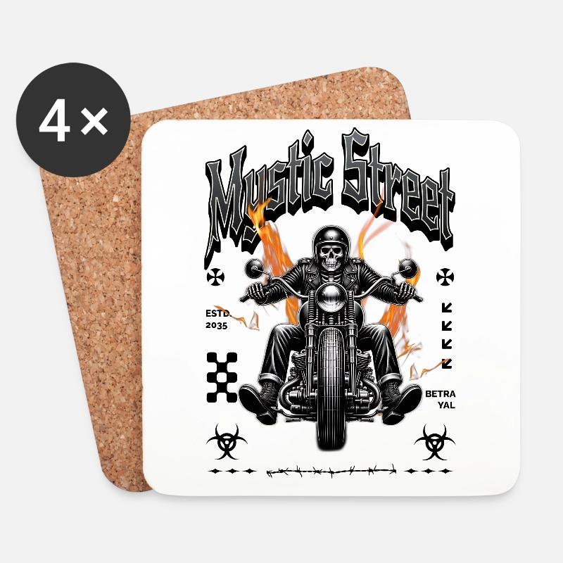 Mystic Street Biker - Untersetzer (4er-Set) - Weiß