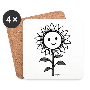 Fröhlicher Sonnenblume - Untersetzer (4er-Set) - Weiß - Vorne