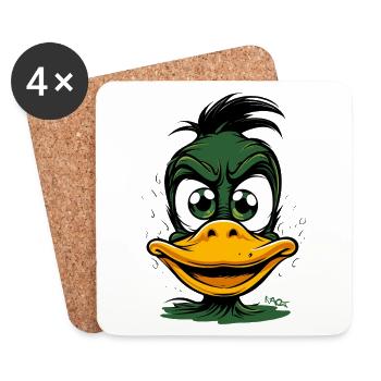 A green angry duck - Coasters (set of 4) - white - Front