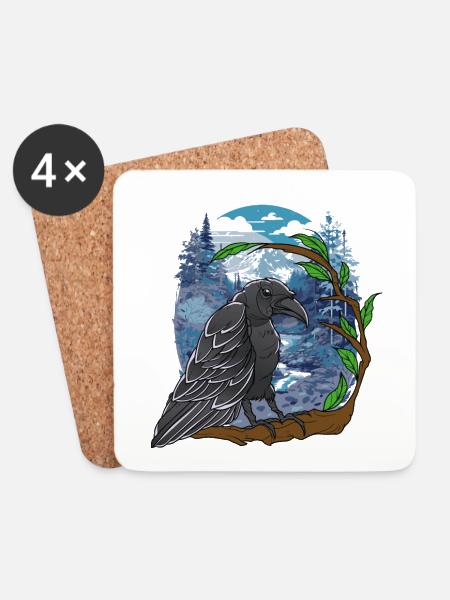 Bos, Raaf, Kraai, Natuur - Onderzetters (4 stuks) - wit