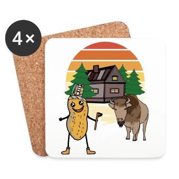Arachide, Bison de buffle, Noix du Far West - Dessous de verre (lot de 4) - blanc - Devant