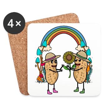 Erdnuss Regenbogen Freunde Freundschaft Blume - Untersetzer (4er-Set) - Weiß - Vorne