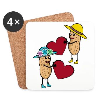 Peanut Valentine Valentine's Day Heart Love Nut - Coasters (set of 4) - white - Front