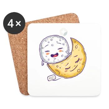 Sleepy Mozzarella Cheese on a Cheese Moon - Coasters (set of 4) - white - Front