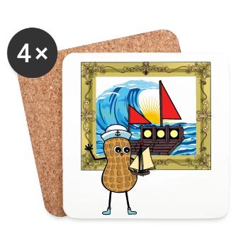 Peanut Seafarer Sailor Sailing Boat Ship - Coasters (set of 4) - white - Front