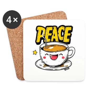 Funny laughing cup of peace, coffee and tea - Coasters (set of 4) - white - Front