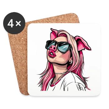 Superstar und cooles Influencer Schweine -Mädchen - Untersetzer (4er-Set) - Weiß - Vorne