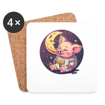 Sleeping pig on the moon - Coasters (set of 4) - white - Front