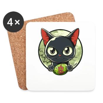 Cute Funny Happy Japanese Cat - Coasters (set of 4) - white - Front