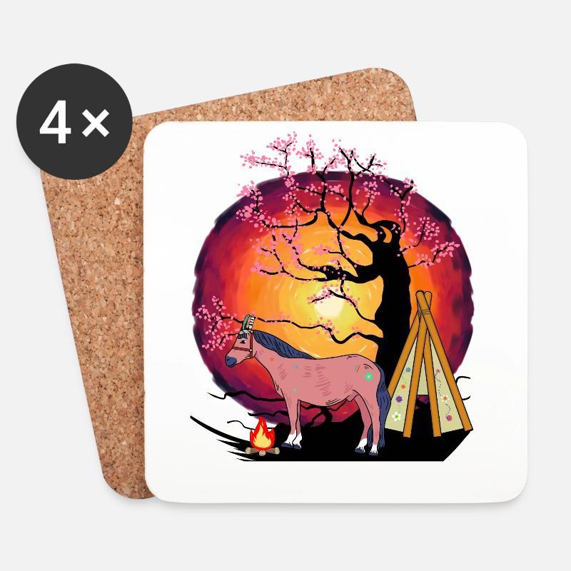 Hippie Pferd Pferde Tipi Sonnenuntergang Sonne - Untersetzer (4er-Set) - Weiß