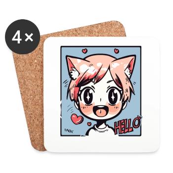 Süßes Fuchs Anime-Kind: Hallo! - Untersetzer (4er-Set) - Weiß - Vorne