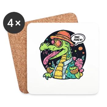 Juice Loving Funny Alligator - Coasters (set of 4) - white - Front