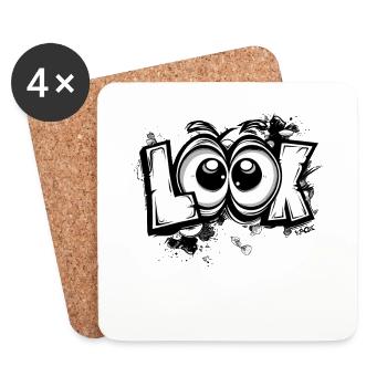 Big funny cartoon eyes, look and look - Coasters (set of 4) - white - Front