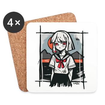 Soleil rouge japonais : une fille qui s’ennuie - Dessous de verre (lot de 4) - blanc - Devant