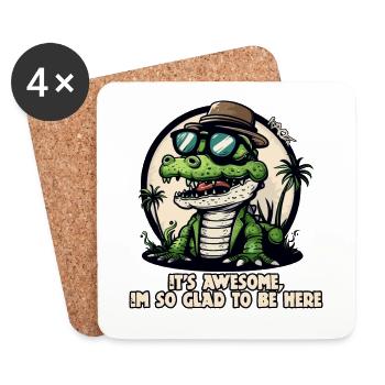 Happy to be here: Cool Alligator - Coasters (set of 4) - white - Front