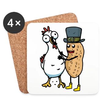 Erdnuss Erdnüsse Huhn Huhner Henne Freunde - Untersetzer (4er-Set) - Weiß - Vorne