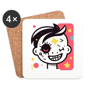 Abstraktes Lustiges Cooles Cartoon-Kind - Untersetzer (4er-Set) - Weiß - Vorne