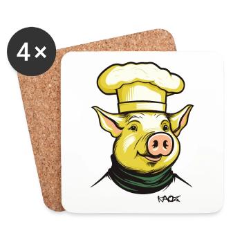 Drôle Cool Chef Cochon Chef - Dessous de verre (lot de 4) - blanc - Devant