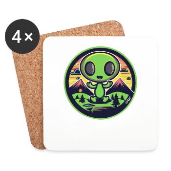 Extraterrestre mignon joyeux dans la nature - Dessous de verre (lot de 4) - blanc - Devant