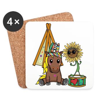 Hippie Cheval Tipi Tournesol Chevaux Tambour Paix - Dessous de verre (lot de 4) - blanc - Devant
