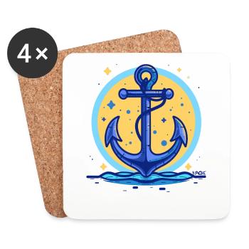 Ancre de navire bleue, symbole ancre de navire - Dessous de verre (lot de 4) - blanc - Devant