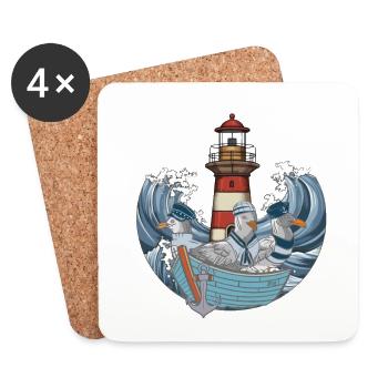 Mouettes Bateau Navigation Phare Vagues Mer - Dessous de verre (lot de 4) - blanc - Devant