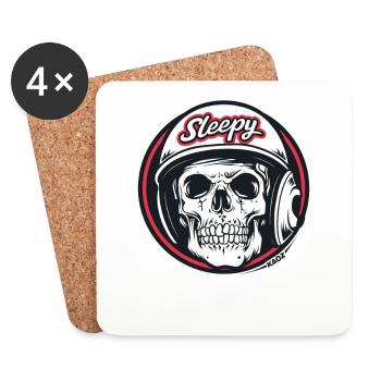 Sleepy skull skull with helmet - Coasters (set of 4) - white - Front