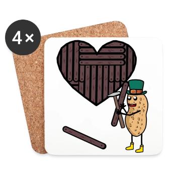 Coeurs de cacahuètes Amour artisanal Saint-Valentin - Dessous de verre (lot de 4) - blanc - Devant