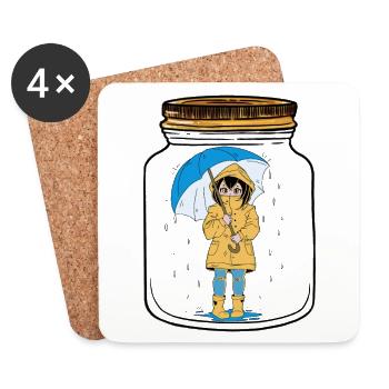 Girl Child Umbrella Rain Weather - Coasters (set of 4) - white - Front