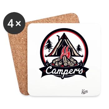 Tente et feu de camp pour les amateurs de camping Campers - Dessous de verre (lot de 4) - blanc - Devant