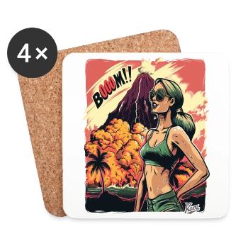 Une femme visite le volcan, l’explosion de Ka Boom - Dessous de verre (lot de 4) - blanc - Devant
