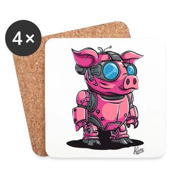 Cyber-Cyborg-Roboter-Schwein - Untersetzer (4er-Set) - Weiß - Vorne