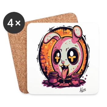 Crossed out eyes and crazy cartoon bunny - Coasters (set of 4) - white - Front