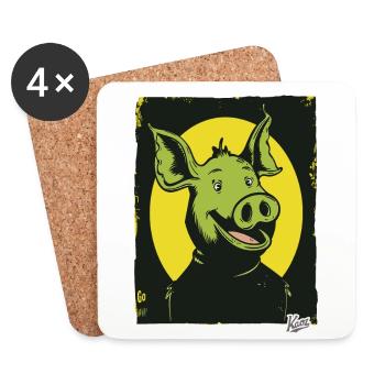 Funny, Happy, Weird Cartoon Pig - Coasters (set of 4) - white - Front
