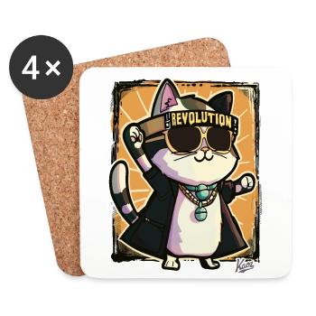 Cool Rocker Cat Revolution - Coasters (set of 4) - white - Front
