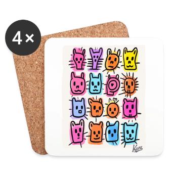 Animaux drôles et idiots et visages d’animaux - Dessous de verre (lot de 4) - blanc - Devant