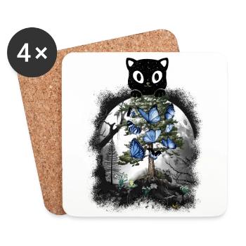 Forêt Chat Printemps Nature Papillons Chats - Dessous de verre (lot de 4) - blanc - Devant