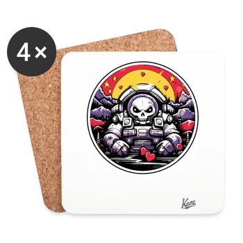 Space astronaut: skull nature and hearts - Coasters (set of 4) - white - Front