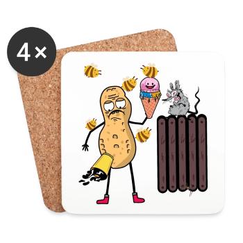 Funny Peanut Ice Cream Ice Cream Bees Rat Nut - Coasters (set of 4) - white - Front