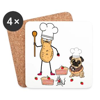 Cacahuètes Pâtisserie Animaux Chien Pâtisserie Boulanger Noix - Dessous de verre (lot de 4) - blanc - Devant