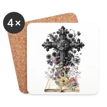 Cross Crosses Flowers Funeral Crucifix Death - Coasters (set of 4) - white - Front