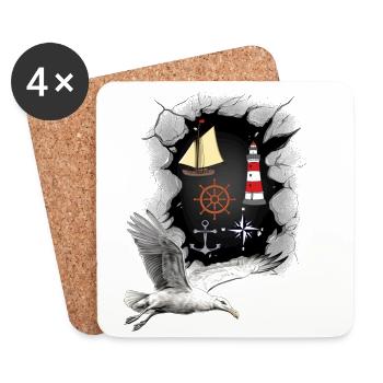 North Sea Lighthouse Lighthouses Seagulls Maritime Ship - Coasters (set of 4) - white - Front