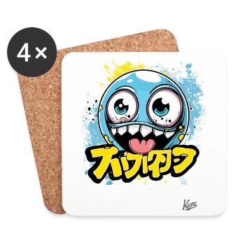 Drôle de boule de dessin animé folle - Dessous de verre (lot de 4) - blanc - Devant