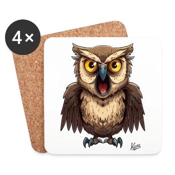 A funny, screaming cartoon owl - Coasters (set of 4) - white - Front