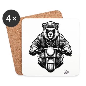 Cool Moto Biker Bear - Dessous de verre (lot de 4) - blanc - Devant
