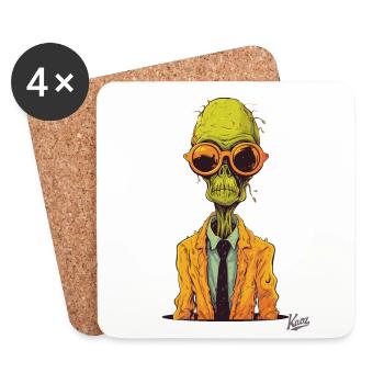 Der Alien-Zombie-Workaholic - Untersetzer (4er-Set) - Weiß - Vorne