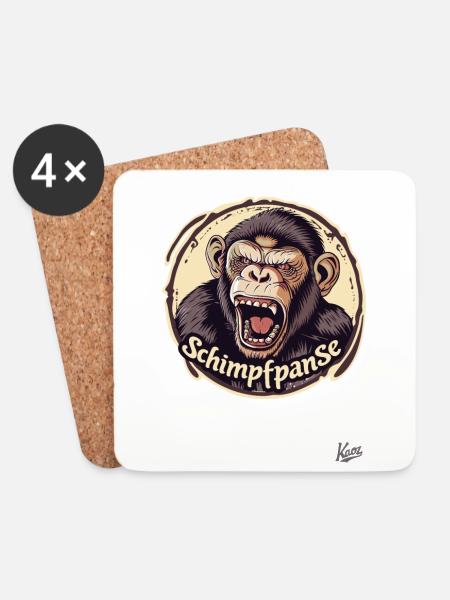 Schimpfpanse: Der schimpfende Affe Schimpanse - Untersetzer (4er-Set) - Weiß