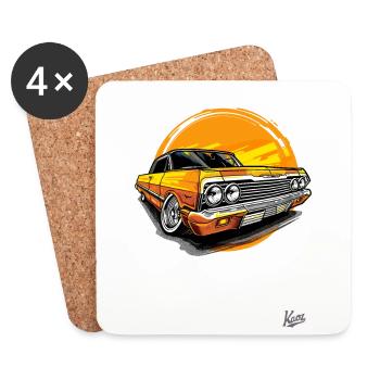 Klassischer Goldener Oldtimer: Lowrider-Style - Untersetzer (4er-Set) - Weiß - Vorne