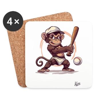 Baseball Player with Bat: Baby Monkey - Coasters (set of 4) - white - Front