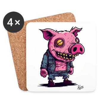 Little Stupid Funny Zombie Pig - Coasters (set of 4) - white - Front